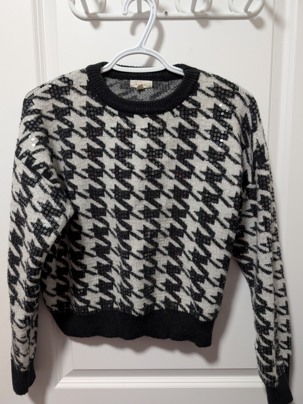 debut Black and White Houndstooth Sweater with Sequin Accents